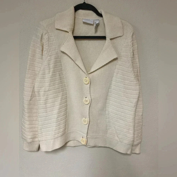 Classic Cream Collared Cardigan Liz Claiborne Cardigan Womens L - Picture 1 of 9